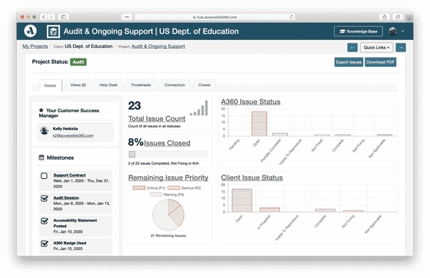 A screencapture of the Accessible360 Hub Dashboard