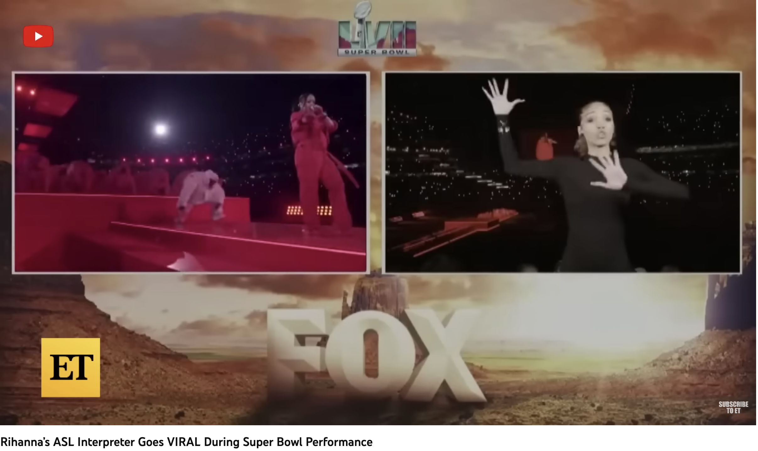 Justina Miles signs Rihanna's performance at the 2022 Super Bowl.